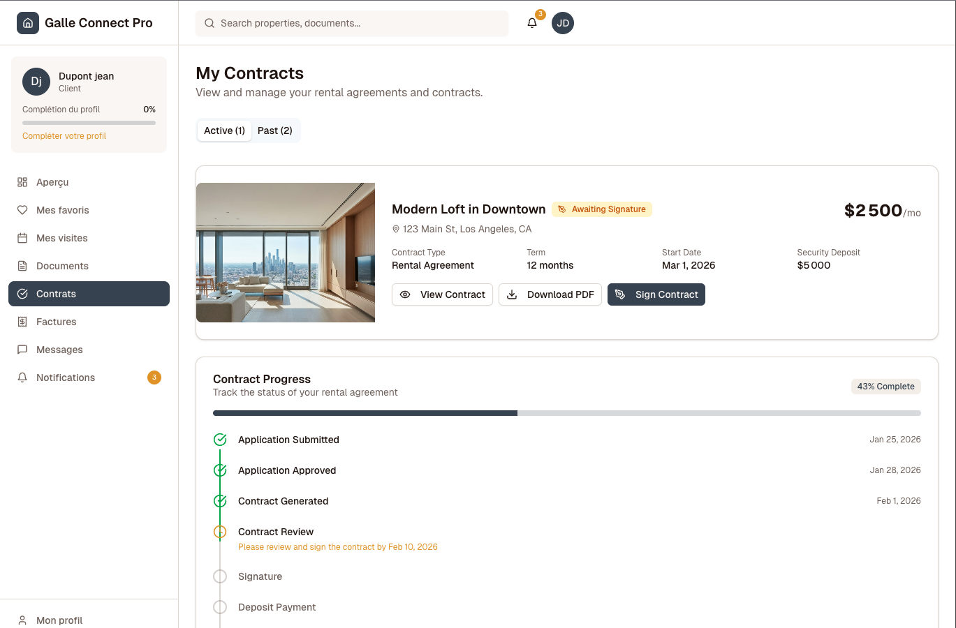 Suivi contrat client Gallé Connect Pro